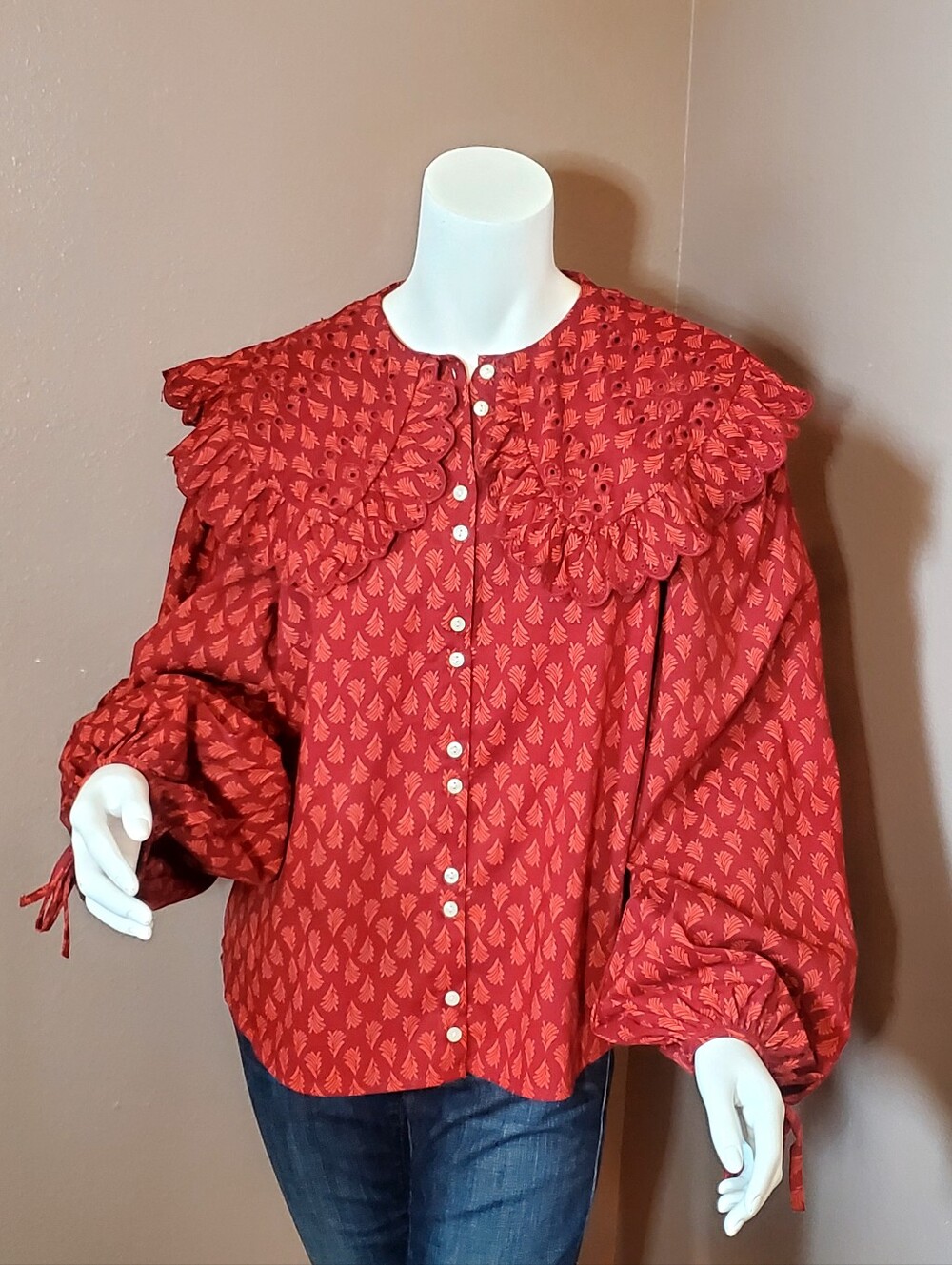 NWT Universal Thread Rust Red Bib Collar Shirt S
